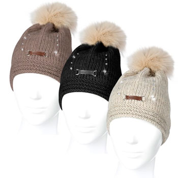 Шапка шерстяная женская Jemma, с помноном, со стразами, Equiline Италия, код T11130