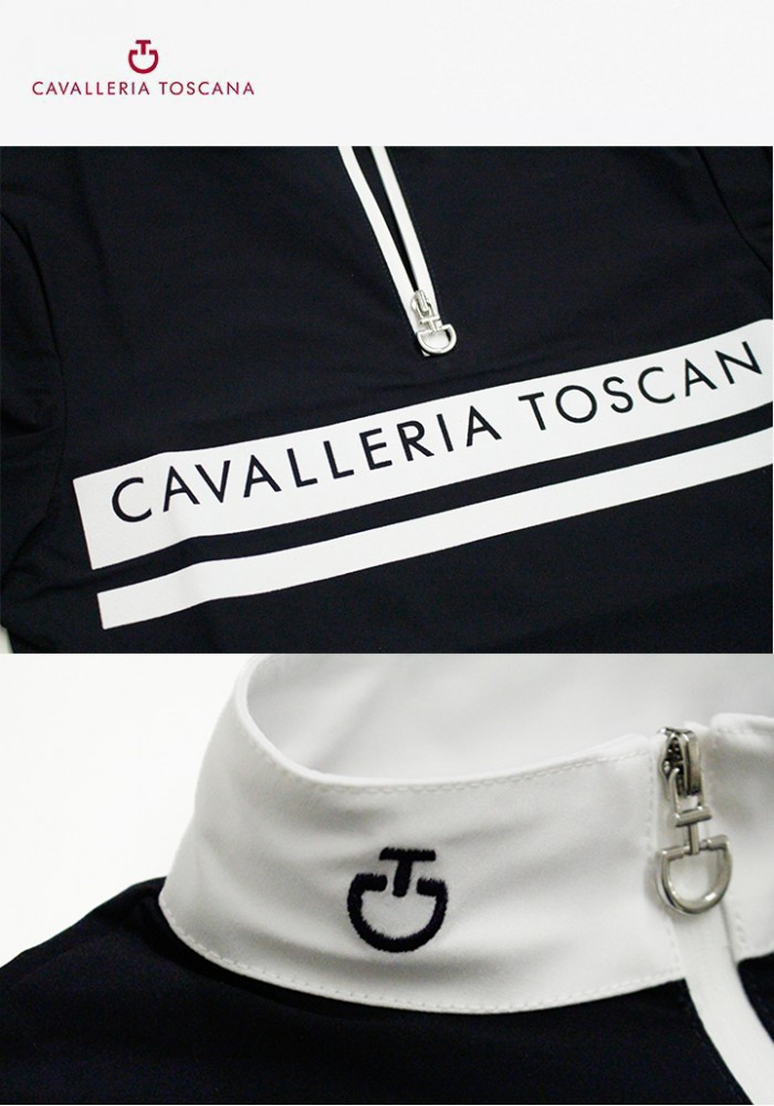Рубашка для девочки для соревнований Flocked Stripe CT Logo Zip, длинный рукав, Cavalleria Toscana