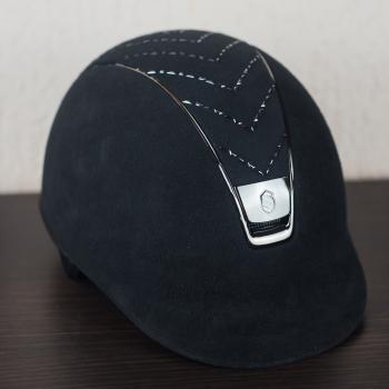 Шлем Premium замшевый, топ Chevron замшевый с кристаллами, 5 Swr, рамка хром, Samshield Франция